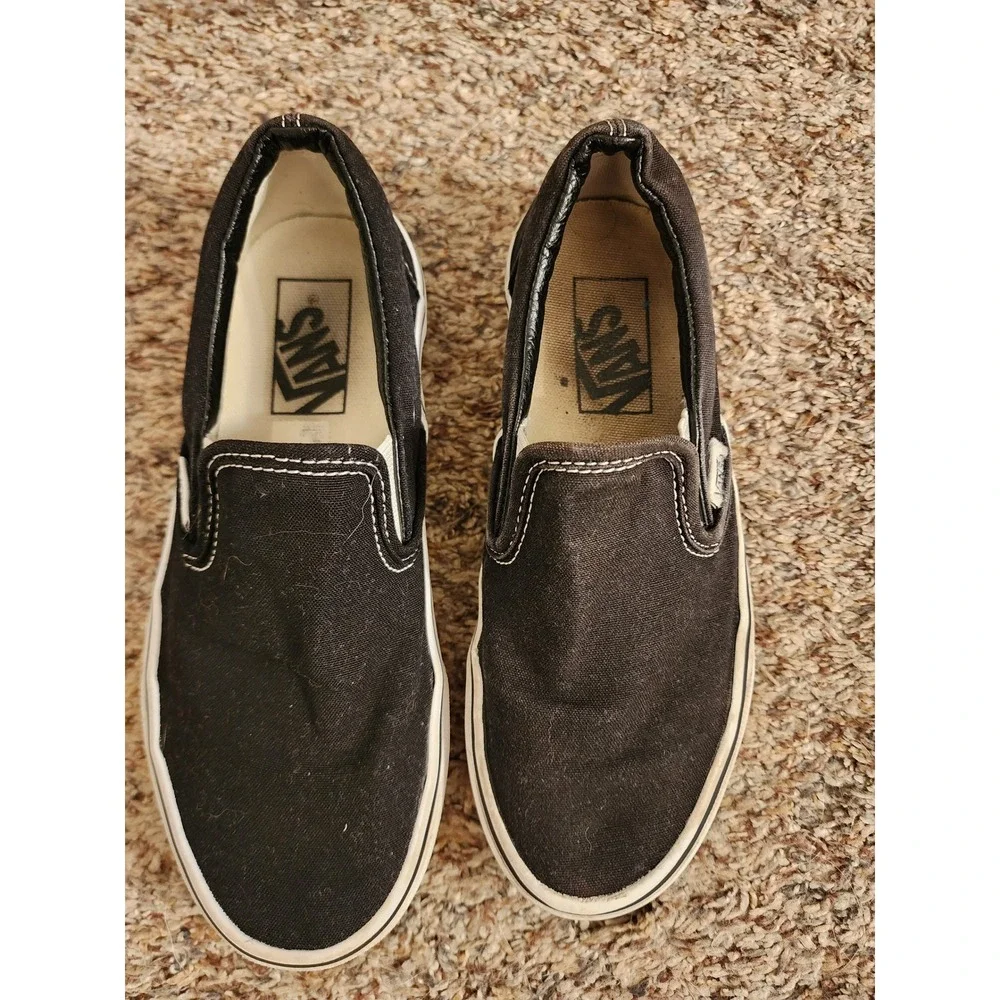 Vans Classic Slip On Black White Canvas Sneakers Men 4.5 Women 6 721565